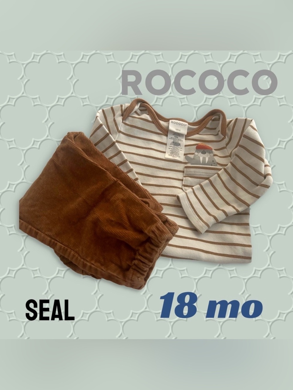 👍GUC ROCOCO |18 mo| Striped Onesie & Brown corduroy Pants Baby Set